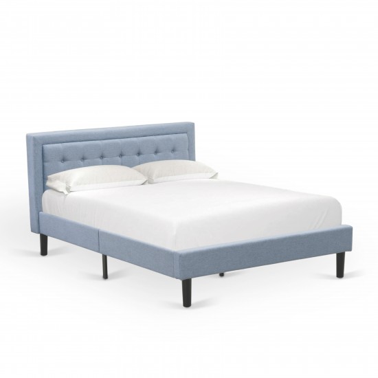 2Pc Platform Queen Bed Set, 1 Queen Wood Bed Frame, Night Stand For Bedrooms, Denim Blue