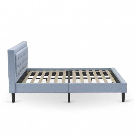 2Pc Platform Queen Bed Set, 1 Queen Wood Bed Frame, Night Stand For Bedrooms, Denim Blue