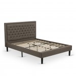 3 Pc Bed Set, 1 Platform Queen Bed Frame Brown Padded, Button Tufted Headboard, 2 Nightstand, Black Legs