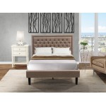 2 Pc Wood Bedroom Set, 1 Platform Bed Dark Khaki Padded, Button Tufted Headboard, 1 Night Stand, Drawers, Black Legs