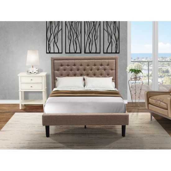 2 Pc Wood Bedroom Set, 1 Platform Bed Dark Khaki Padded, Button Tufted Headboard, 1 Night Stand, Drawers, Black Legs