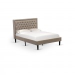 2 Pc Wood Bedroom Set, 1 Platform Bed Dark Khaki Padded, Button Tufted Headboard, 1 Night Stand, Drawers, Black Legs
