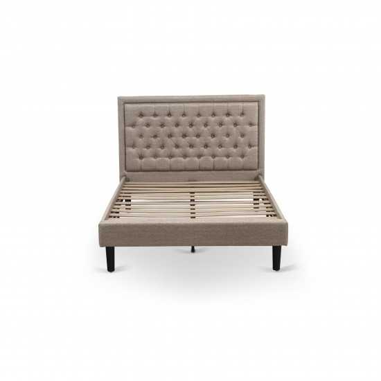 2 Pc Wood Bedroom Set, 1 Platform Bed Dark Khaki Padded, Button Tufted Headboard, 1 Night Stand, Drawers, Black Legs