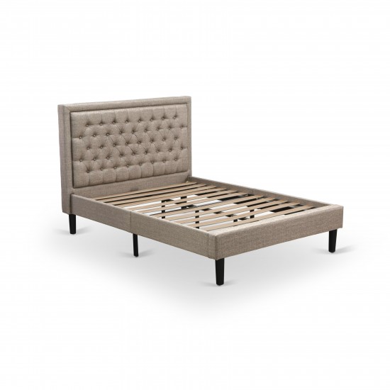 2 Pc Wood Bedroom Set, 1 Platform Bed Dark Khaki Padded, Button Tufted Headboard, 1 Night Stand, Drawers, Black Legs