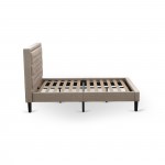 2 Pc Wood Bedroom Set, 1 Platform Bed Dark Khaki Padded, Button Tufted Headboard, 1 Night Stand, Drawers, Black Legs