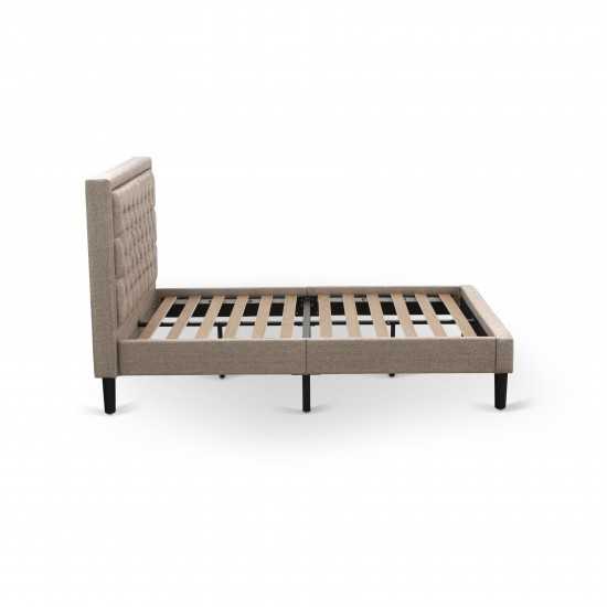 2 Pc Wood Bedroom Set, 1 Platform Bed Dark Khaki Padded, Button Tufted Headboard, 1 Night Stand, Drawers, Black Legs