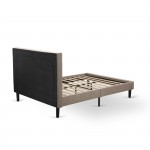 2 Pc Wood Bedroom Set, 1 Platform Bed Dark Khaki Padded, Button Tufted Headboard, 1 Night Stand, Drawers, Black Legs