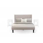 3Pc Platform Queen Bedroom Set, 1 Upholstered Bed, 2 Small Nightstands Mist Beige