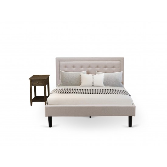 2Pc Platform Bedroom Set, 1 Bed, Nightstand, Mist Beige