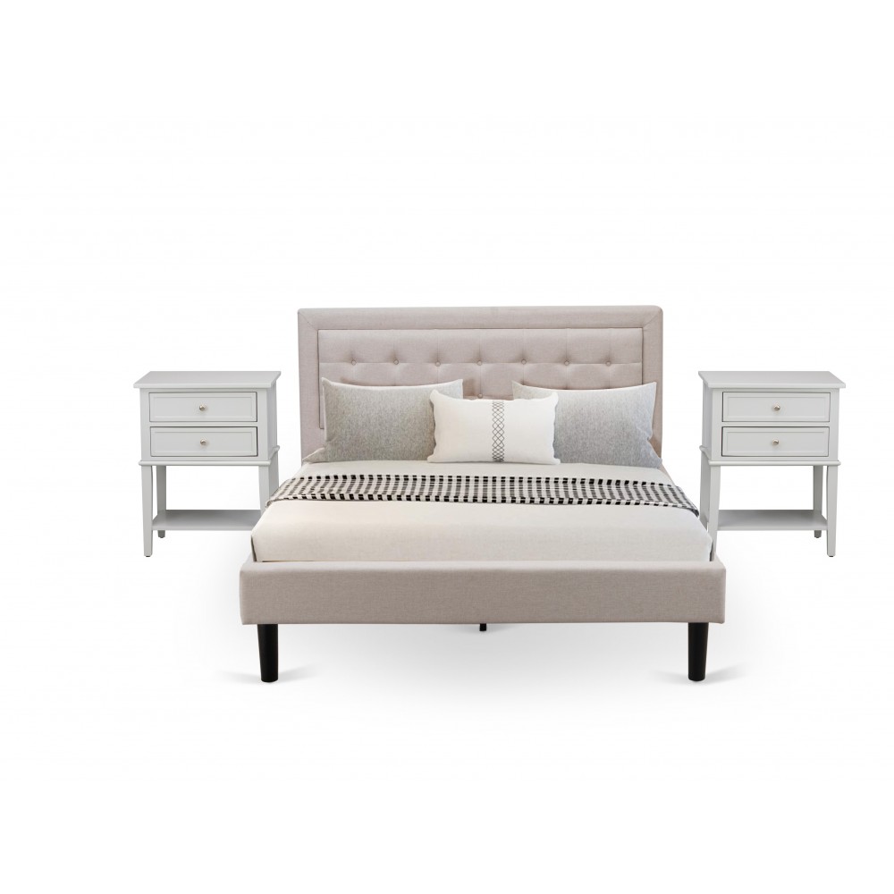 3Pc Fannin Bedroom Set, 1 Queen Bed, 2 Night Stands, Mist Beige 3Pc Fannin Bedroom Set, 1 Queen Bed, 2 Night Stands, Mist Beige