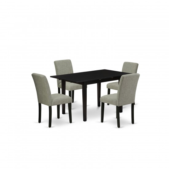 5Pc Kitchen Dining Set, 4 Kitchen Parson Chairs, Butterfly Leaf Wood Table, Black