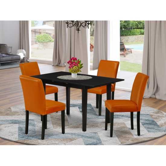 5-Pc Dining Set, 4 Parson Chairs, Butterfly Leaf Wood Table, Linen White-Black