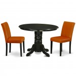 3Pc Round 42" Dining Table, Two Parson Chair, Black Leg, Pu Leather Color Baked Bean