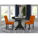 3Pc Round 42" Dining Table, Two Parson Chair, Black Leg, Pu Leather Color Baked Bean