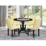 5Pc Round 42" Kitchen Table, Two 9-Inch Drop Leaves, Four Parson Chair, Black Leg, Pu Leather Color Eggnog