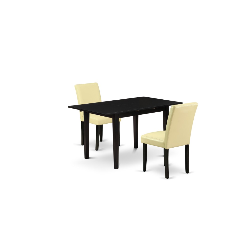 3-Pc Wood Dinette Set, 2 Dining Chairs, Butterfly Leaf Dining Table, Black 3-Pc Wood Dinette Set, 2 Dining Chairs, Butterfly Leaf Dining Table, Black