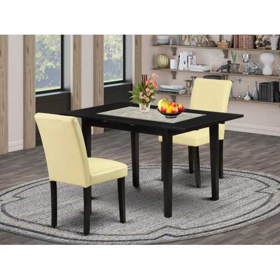 3-Pc Wood Dinette Set, 2 Dining Chairs, Butterfly Leaf Dining Table, Black