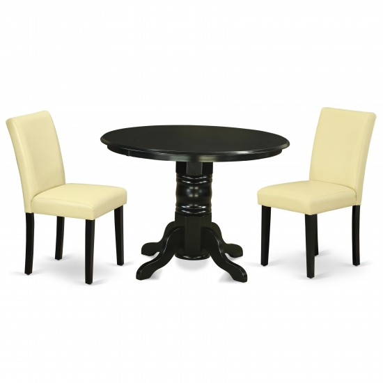 3Pc Round 42" Dining Table, Pair Of Parson Chair, Black Leg, Pu Leather Color Eggnog