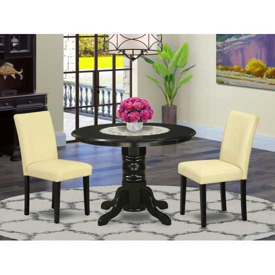 3Pc Round 42" Dining Table, Pair Of Parson Chair, Black Leg, Pu Leather Color Eggnog