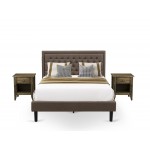 3Pc Bed Set, 1 Queen Size Bed Frame Brown, Headboard, 2 Nightstand, Black Legs