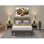 3Pc Bed Set, 1 Queen Size Bed Frame Brown, Headboard, 2 Nightstand, Black Legs
