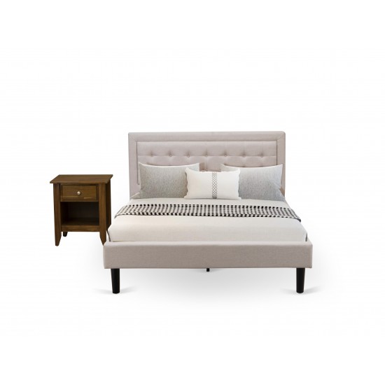2Pc Fannin Bed Set, 1 Queen Size Bed, Nightstand, Mist Beige