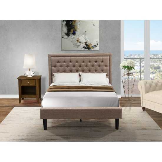 2Pc Full Size Bed Set, 1 Platform Bed Dark Khaki, Headboard, 1 Wood Night Stand, Black Legs