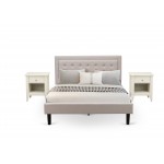 3Pc Fannin Bedroom Set, 1 Queen Size Bed, 2 Nightstands, Mist Beige
