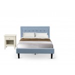 2-Pc Platform Full Bedroom Set, 1 Full Bed Frame, Night Stand, Denim Blue