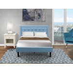 2-Pc Platform Full Bedroom Set, 1 Full Bed Frame, Night Stand, Denim Blue