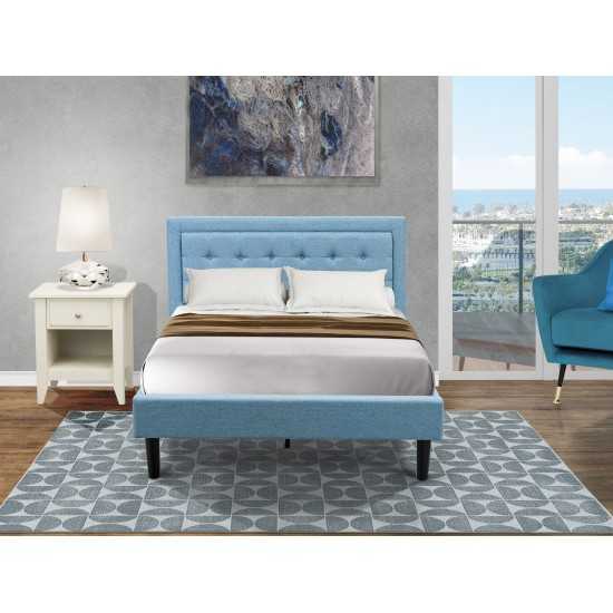 2-Pc Platform Full Bedroom Set, 1 Full Bed Frame, Night Stand, Denim Blue