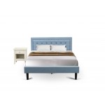 2Pc Fannin Bed Set, 1 Queen Size Frame, End Table For Bedroom, Denim Blue