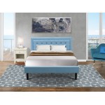 2Pc Fannin Bed Set, 1 Queen Size Frame, End Table For Bedroom, Denim Blue