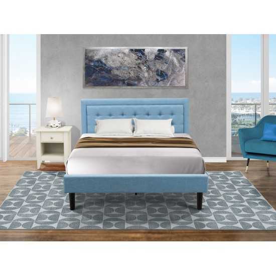 2Pc Fannin Bed Set, 1 Queen Size Frame, End Table For Bedroom, Denim Blue