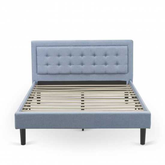2Pc Fannin Bed Set, 1 Queen Size Frame, End Table For Bedroom, Denim Blue