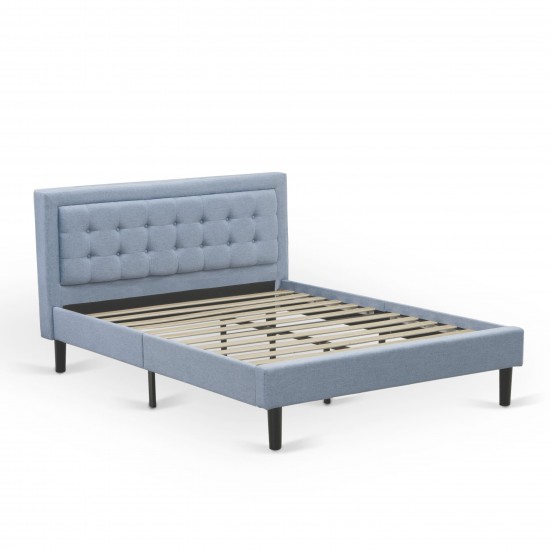 2Pc Fannin Bed Set, 1 Queen Size Frame, End Table For Bedroom, Denim Blue