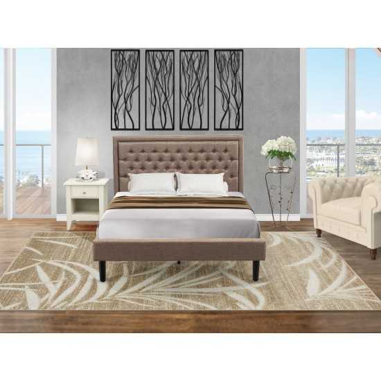 2 Pc Bed Set, 1 Queen Size Bed Frame Dark Khaki, Headboard, 1 Small Night Stand, Black Legs