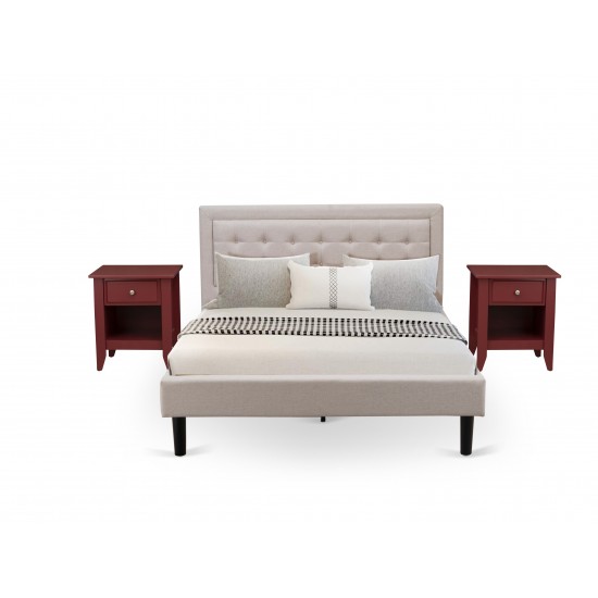 3Pc Fannin Bedroom Set, 1 Wingback Bed, 2 Bedroom Nightstands, Mist Beige