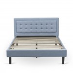 3Pc Platform Bed Set, 1 Bed, 2 Small Nightstands, Denim Blue