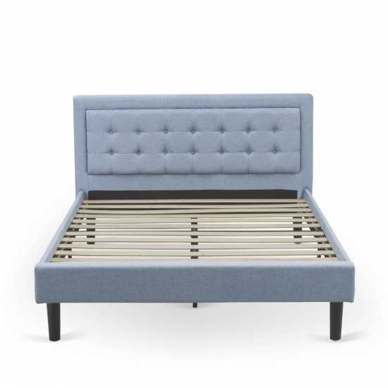3Pc Platform Bed Set, 1 Bed, 2 Small Nightstands, Denim Blue