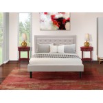 3Pc Fannin Wooden Set For Bedroom, 1 Bed, 2 Small End Tables, Mist Beige