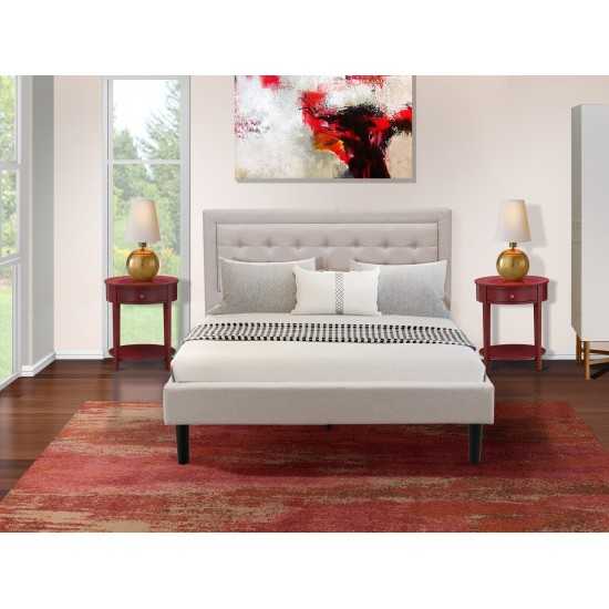 3Pc Fannin Wooden Set For Bedroom, 1 Bed, 2 Small End Tables, Mist Beige