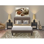 3 Pc Queen Size Bed Set, 1 Queen Platform Bed Brown, Headboard, 2 Small Nightstand, Woodens, Black Legs