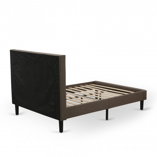 3 Pc Queen Size Bed Set, 1 Queen Platform Bed Brown, Headboard, 2 Small Nightstand, Woodens, Black Legs