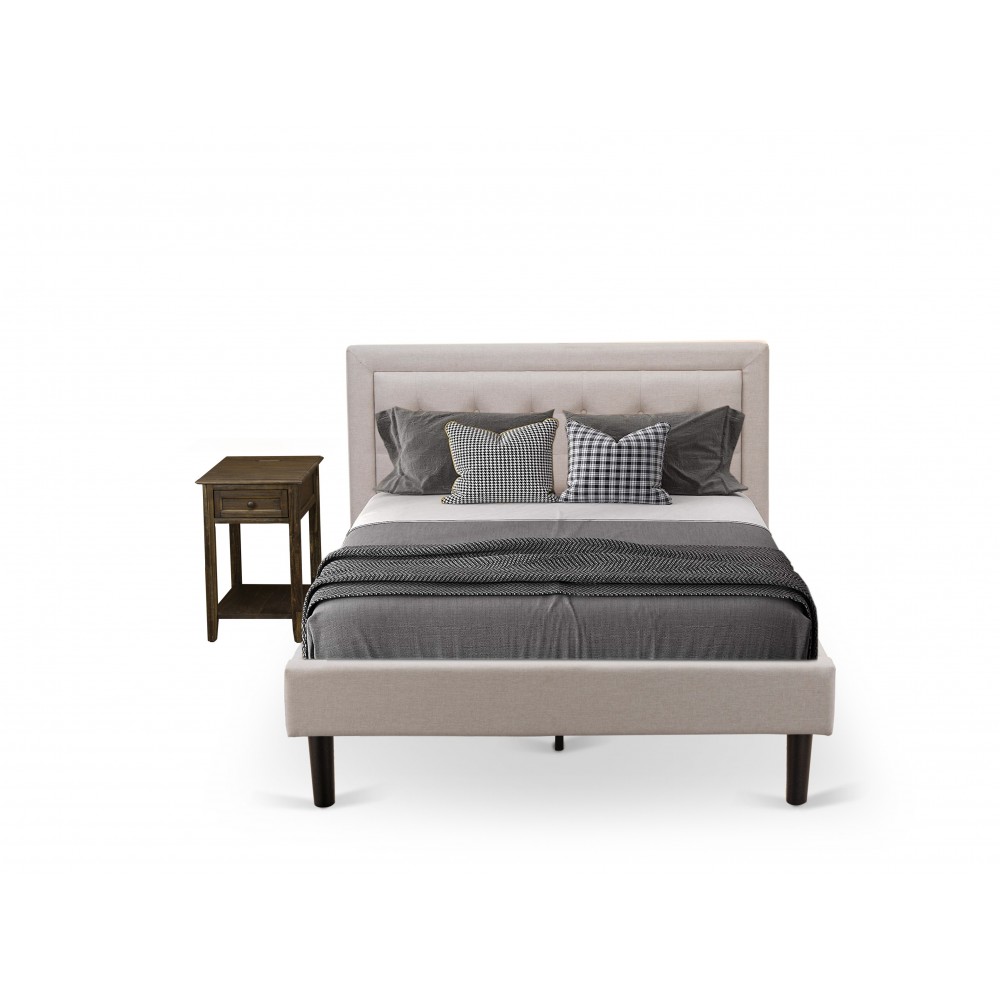 2Pc Fannin Full Size Bedroom Set, 1 Bed, Nightstand, Mist Beige