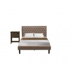 2Pc Queen Size Bed Set, 1 Platform Bed Dark Khaki, Headboard, 1 Wood Nightstand, Black Legs
