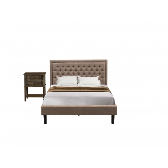 2Pc Queen Size Bed Set, 1 Platform Bed Dark Khaki, Headboard, 1 Wood Nightstand, Black Legs