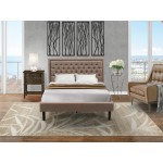 2Pc Queen Size Bed Set, 1 Platform Bed Dark Khaki, Headboard, 1 Wood Nightstand, Black Legs