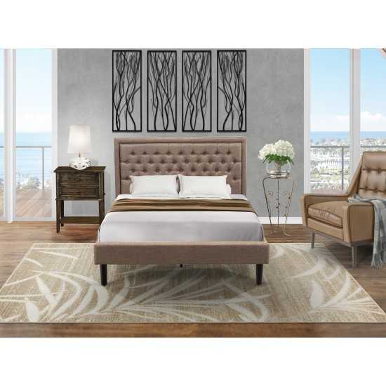 2Pc Queen Size Bed Set, 1 Platform Bed Dark Khaki, Headboard, 1 Wood Nightstand, Black Legs
