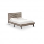 2Pc Queen Size Bed Set, 1 Platform Bed Dark Khaki, Headboard, 1 Wood Nightstand, Black Legs